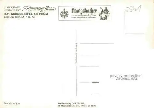 AK / Ansichtskarte Schnee Eifel Blockhaus Restaurant Schwarzer Mann Freiterrasse Gastraum