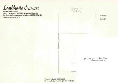 AK / Ansichtskarte Bollendorf  Suedeifel Eifelkreis Bitburg-Pruem Rheinland-Pfalz Landhaus Hotel Oesen Gaststube