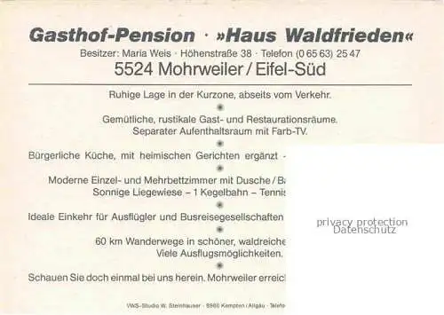 AK / Ansichtskarte Mohrweiler Malberg Eifelkreis Bitburg-Pruem Rheinland-Pfalz Gasthof Waldfrieden Gastraeume 