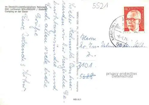 AK / Ansichtskarte Bollendorf  Suedeifel Eifelkreis Bitburg-Pruem Rheinland-Pfalz Camping an der Sauer 