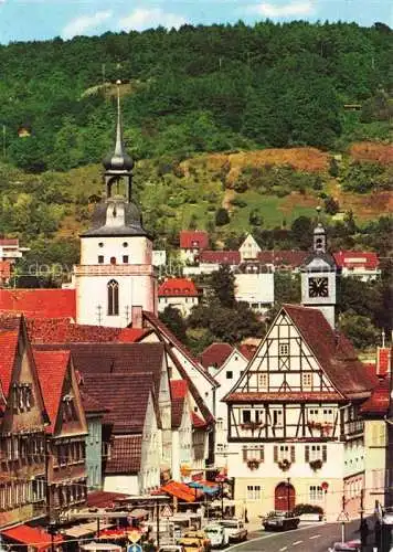 AK / Ansichtskarte Kuenzelsau Obere Stadt Hauptstrasse Rathaus Ev Kirche