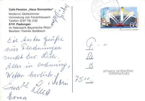 AK / Ansichtskarte Fladungen Café Pension Haus Sonnentau Gastraum Ortsansicht mit Kirche
