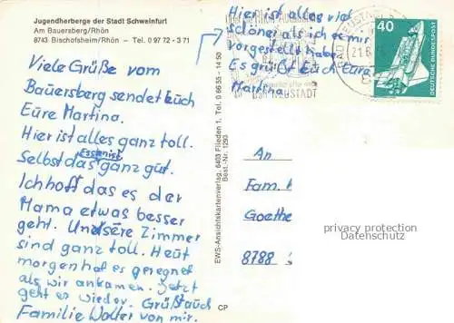AK / Ansichtskarte Bischofsheim Rhoen Jugendherberge der Stadt Schweinfurt am Bauersberg