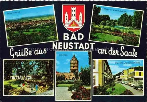 AK / Ansichtskarte Bad Neustadt Saale Bayern Gesamtansicht Kurpark Schwanenteich Wandelhalle Hohntor Badhotel Schlosshotel