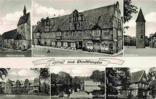 AK / Ansichtskarte Stadthagen Martinikirche Rathaus Stadtturm Schloss Schlossgarten Cafe Amtspforte