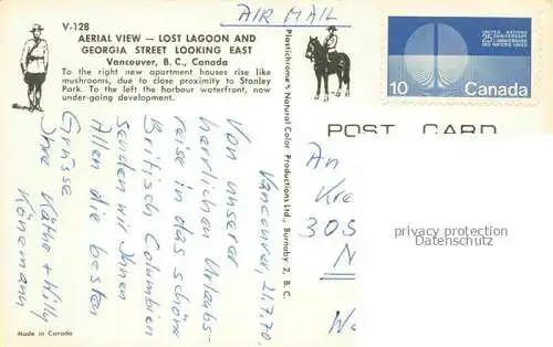 AK / Ansichtskarte VANCOUVER BC Canada Aerial view Lost Lagoon and Georgia Street