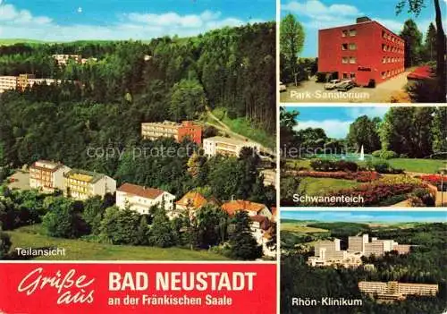 AK / Ansichtskarte Bad Neustadt Saale Bayern Teilansicht Park-Sanatorium Schwanenteich Rhoen-Klinikum