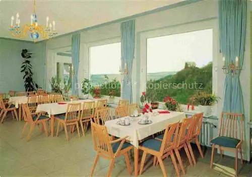 AK / Ansichtskarte Reiterswiesen Kurheim Sonnenhuegel Café Gastraum Blick zur Ruine Bodenlaube