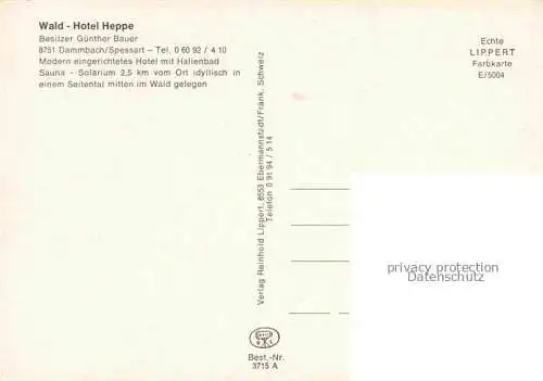AK / Ansichtskarte Dammbach Spessart Aschaffenburg Bayern Wald-Hotel Heppe Restaurant Hallenbad