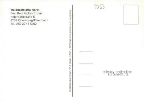 AK / Ansichtskarte Obernburg Main Eisenbach Miltenberg Bayern Waldgaststaette Hardt