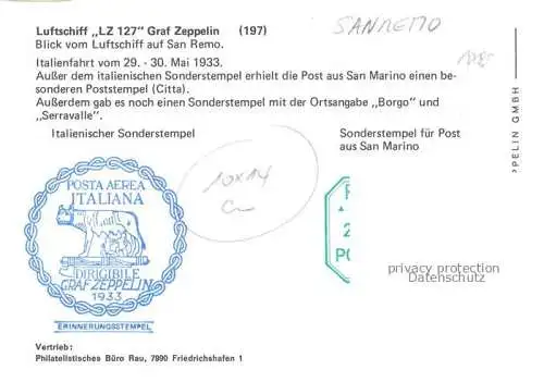 AK / Ansichtskarte SANREMO San Remo Liguria IT Fliegeraufnahme vom Luftschiff LZ 127 Graf Zeppelin