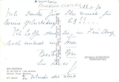 AK / Ansichtskarte Fourneau Chateau Belgie Fliegeraufnahme Athenee Prince Baudouin