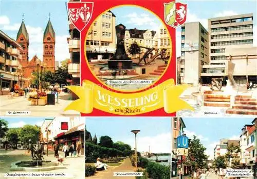 AK / Ansichtskarte Wesseling NRW St Germanus Brunnen am Rathausplatz Rathaus Fussgaengerzone Rheinpromenade Bahnhofstrasse