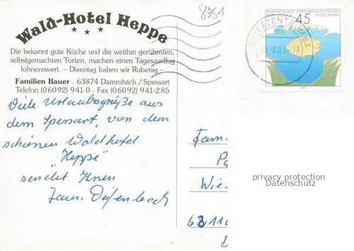 AK / Ansichtskarte Dammbach Spessart Aschaffenburg Bayern Waldhotel Heppe Restaurant Hallenbad