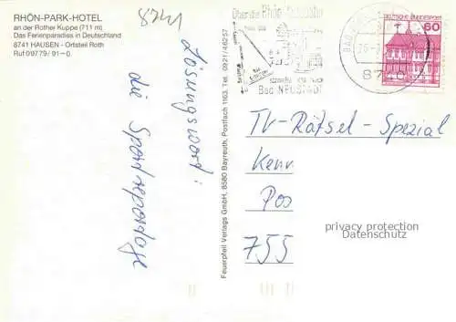 AK / Ansichtskarte Roth Hausen Rhoen Rhoen-Park-Hotel an ther Rother Kuppe Restaurant Tennishalle Hallenbad Pferdekoppel