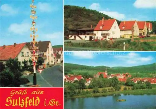 AK / Ansichtskarte Sulzfeld Grabfeld Teilansichten Panorama Weiher Maibaum