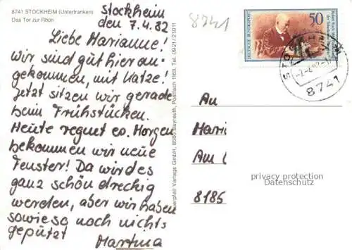 AK / Ansichtskarte Stockheim Unterfranken Rhoen Bayern Panorama Ortsansichten Bruecke Turm