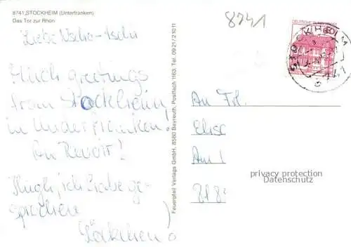 AK / Ansichtskarte Stockheim Unterfranken Rhoen Bayern Panorama Kapelle Statue Kirche Denkmal Altes Fachwerkhaus Dorfschaenke