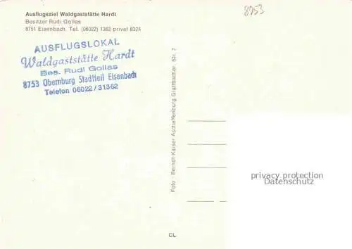 AK / Ansichtskarte Eisenbach Unterfranken Obernburg Main Ausflugsziel Waldgaststaette Hardt Gastraeume
