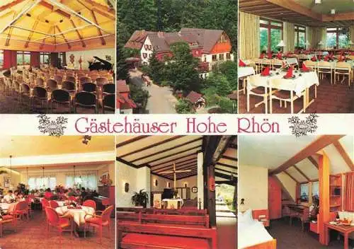 AK / Ansichtskarte Bischofsheim Rhoen Gaestehaeuser Hohe Rhoen Gastraum Fremdenzimmer Kapelle Konzertsaal