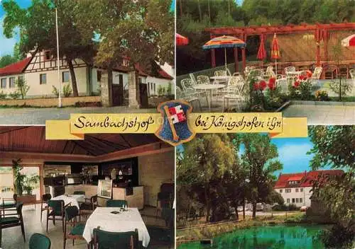 AK / Ansichtskarte Bad Koenigshofen Bayern Sambachshof Waldgaststaette in den Hassbergen Gastraum Teich