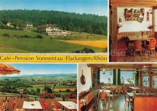 AK / Ansichtskarte Fladungen Café Pension Sonnentau Gastraum Terrasse Panorama