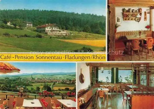 AK / Ansichtskarte Fladungen Café Pension Sonnentau Gastraum Terrasse Panorama