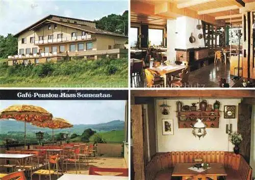 AK / Ansichtskarte Fladungen Café Pension Haus Sonnentau Gastraum Terrasse