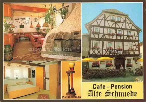 AK / Ansichtskarte Ostheim  Rhoen Café Alte Schmiede Gastraum Kamin Fremdenzimmer Kutscherglas
