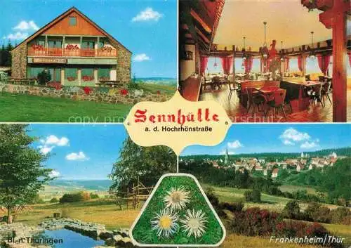 AK / Ansichtskarte Fladungen Sennhuette Hochrhoenstrasse Gastraum Panorama Blick nach Thueringen Frankenheim