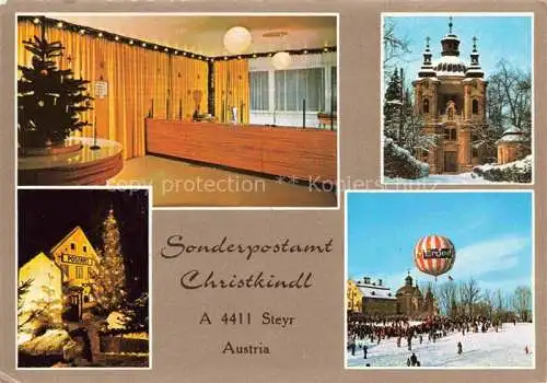 AK / Ansichtskarte Steyr Enns Oberoesterreich AT Sonderpostamt Christkindl Wallfahrtskirche Christkindl Ballonstart mit Weihnachtsmann