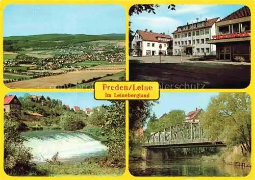 AK / Ansichtskarte Freden Leine Panorama Volksbank Stauwehr Bruecke
