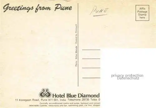 AK / Ansichtskarte Pune Maharashtra India Mahatma Phula Market Lai Deval Hotel Blue Diamond Pesbva suite Pancheli Coffee Shop Mastani Bar