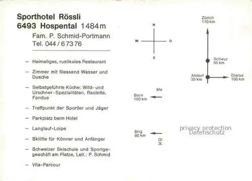 AK / Ansichtskarte Hospental Hospenthal UR Sporthotel Roessli Gastraum Panorama Kirche