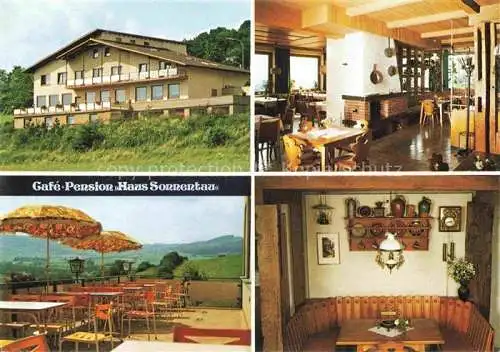 AK / Ansichtskarte Fladungen Café Pension Haus Sonnentau Gastraum Terrasse