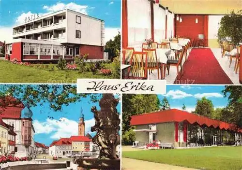 AK / Ansichtskarte Bad Koenigshofen Bayern Gaestehaus Pension Haus Erika Gastraum Zentrum Marktplatz Brunnen