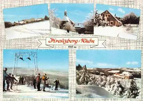 AK / Ansichtskarte Bischofsheim Rhoen Franziskanerkloster Kreuzberg Wallfahrtsort am heiligen Berg der Rhoen Wintersport Panorama