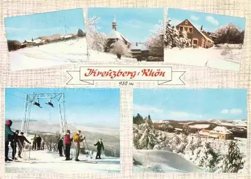 AK / Ansichtskarte Bischofsheim Rhoen Franziskanerkloster Kreuzberg Wallfahrtsort am heiligen Berg der Rhoen Wintersport Panorama