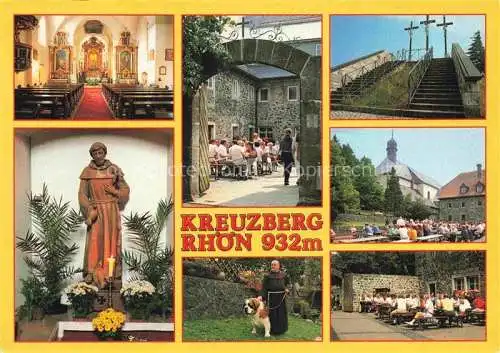 AK / Ansichtskarte Bischofsheim Rhoen Franziskanerkloster Kreuzberg Wallfahrtsort am heiligen Berg der Rhoen Golgota-Kreuze Moench Bernardiner Hund Gaststaette