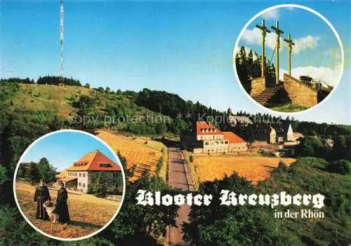 AK / Ansichtskarte Bischofsheim Rhoen Franziskanerkloster Kreuzberg Wallfahrtsort am heiligen Berg der Rhoen Golgota-Kreuze Moenche Bernhardiner Hund