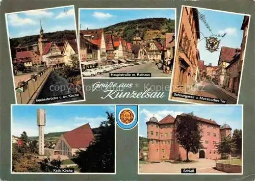 AK / Ansichtskarte Kuenzelsau Kocherbruecke Kirche Hauptstrasse Rathaus Schnurgasse Morsbacher Tor Schloss