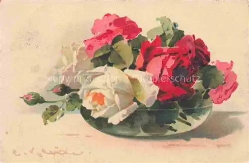 AK / Ansichtskarte Klein Catharina Kuenstlerlitho Rosen Blumen