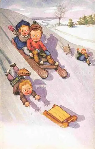 AK / Ansichtskarte ZAHL H. Kuenstlerkarte Kinder Schlittenfahren 