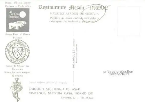 AK / Ansichtskarte Segovia Castilla y Leon ES Restaurante Meson Duque