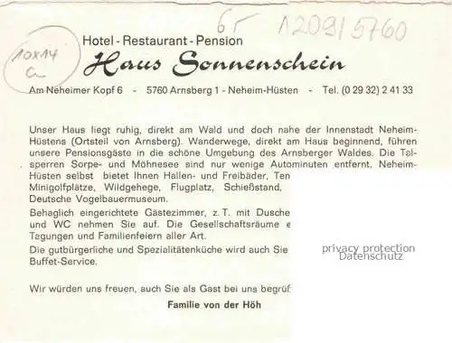 AK / Ansichtskarte Neheim-Huesten Hotel Restaurant Haus Sonnenschein Gastraeume