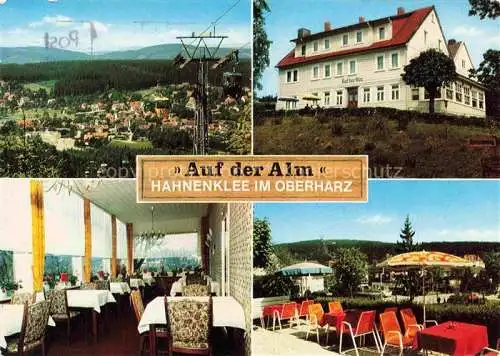 AK / Ansichtskarte Hahnenklee-Bockswiese Harz Haus Auf der Alm Gastraum Terrasse Lift