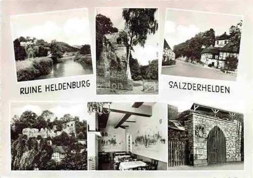 AK / Ansichtskarte Salzderhelden Einbeck Northeim Niedersachsen Burgruine Heldenburg mit Burgschaenke und Kaffeeterrasse
