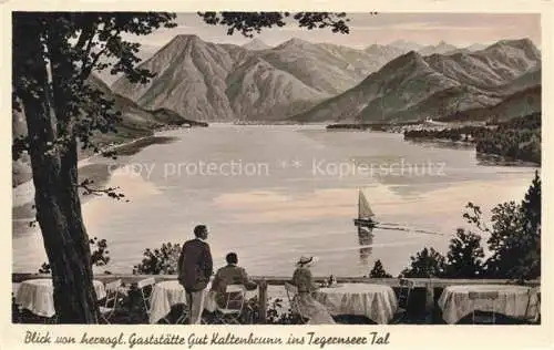 AK / Ansichtskarte Kaltenbrunn Tegernsee Gmund Bayern Blick von herzoglichen Gaststaette Gut Kaltenbrunn ins Tegernseer Tal Alpenpanorama Kuenstlerkarte