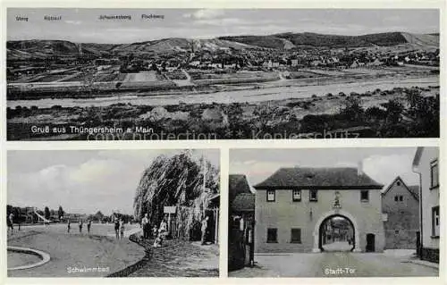 AK / Ansichtskarte Thuengersheim Wuerzburg Bayern Panorama Schwimmbad Stadttor
