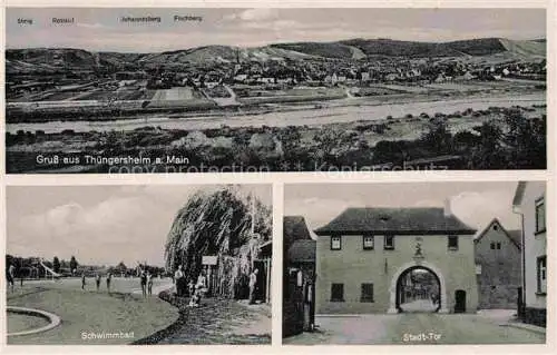 AK / Ansichtskarte Thuengersheim Wuerzburg Bayern Panorama Schwimmbad Stadttor